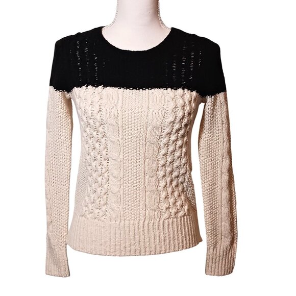 Banana Republic Cable Knit Crew Neck Sweater Black & White Size XS - Picture 1 of 10
